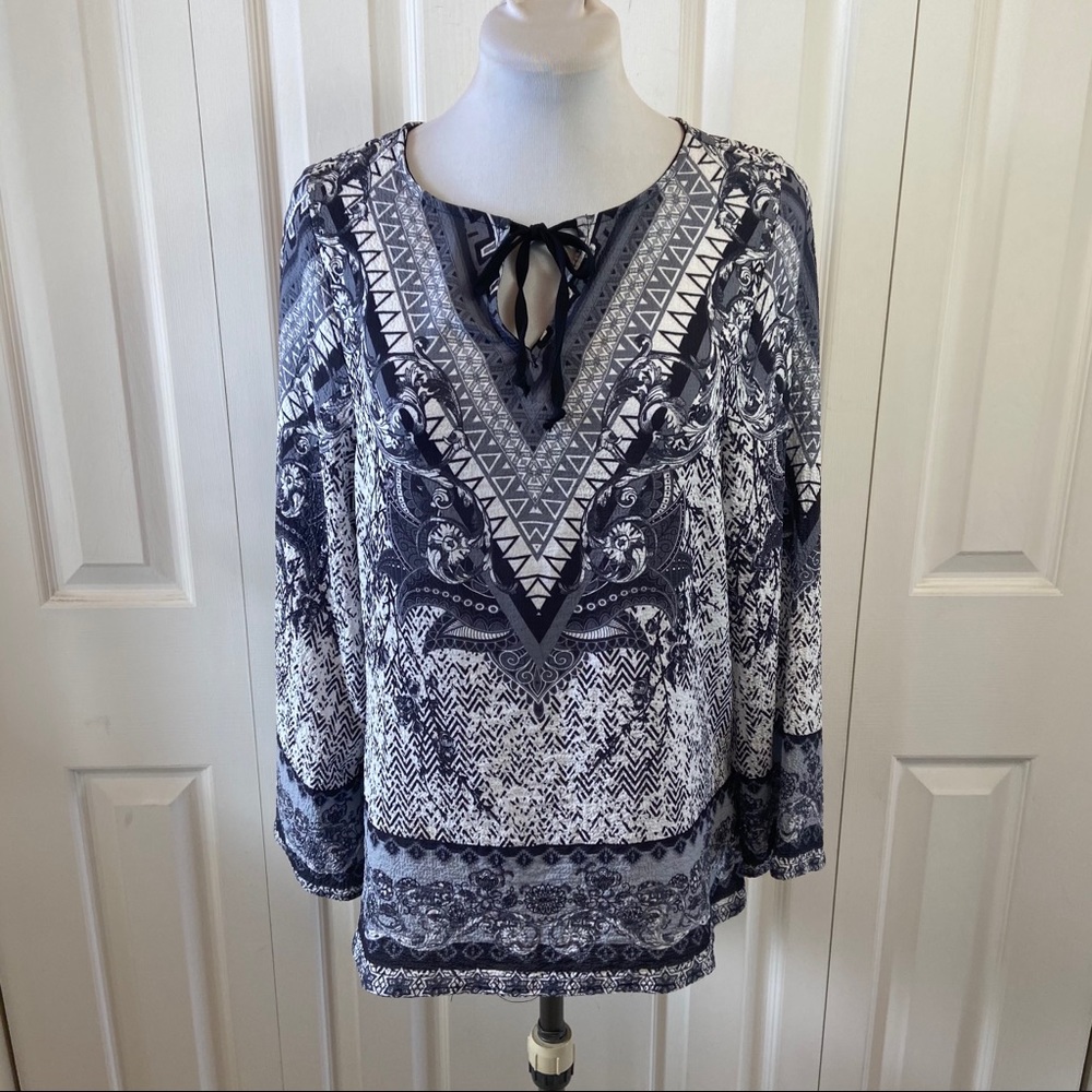 ElluminNation Boho Hippie Scroll Print Tunic Top S